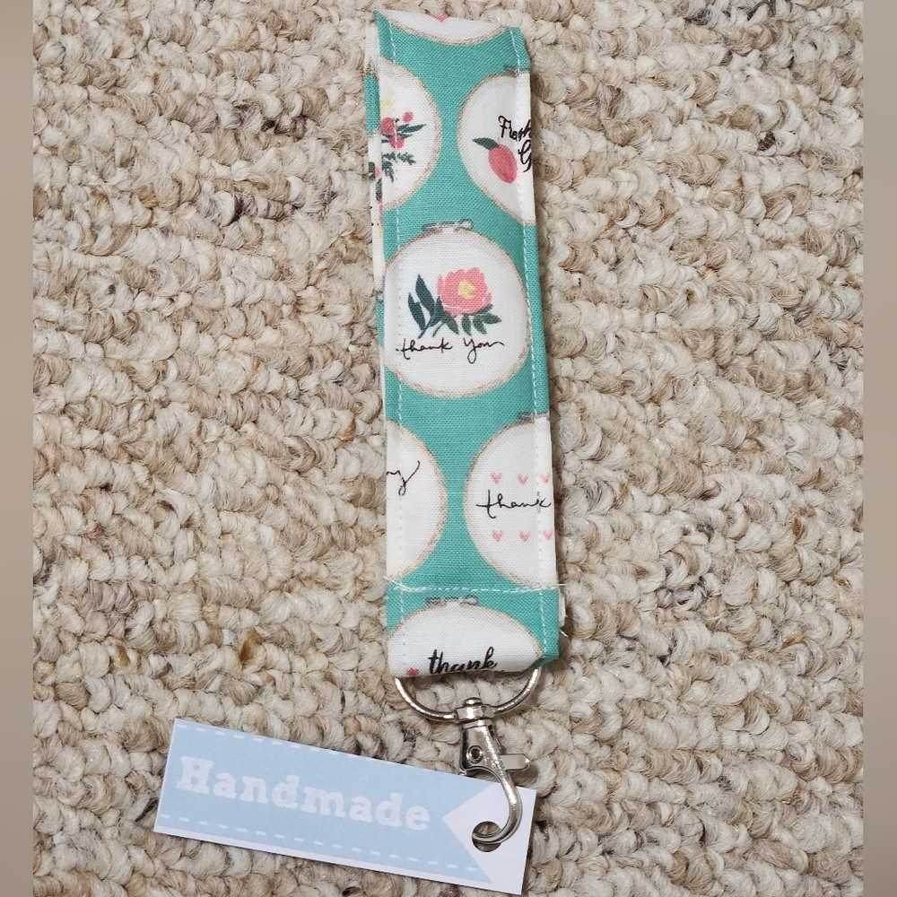 Handmade Teal Gratitude Key Fob